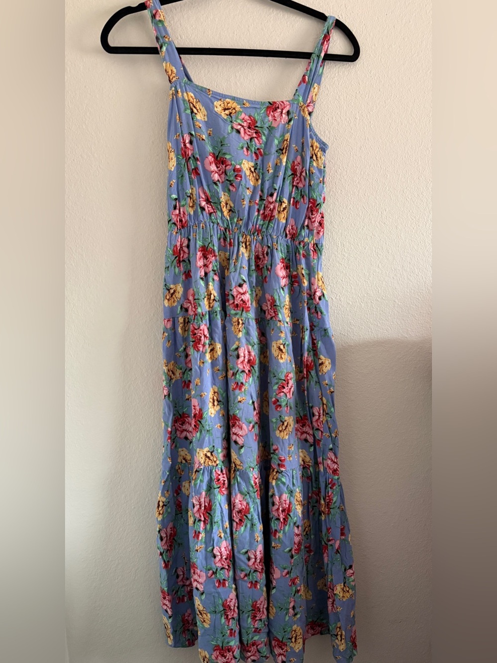 Floral Maxi Dress Blue Tiered Boho Western sundress